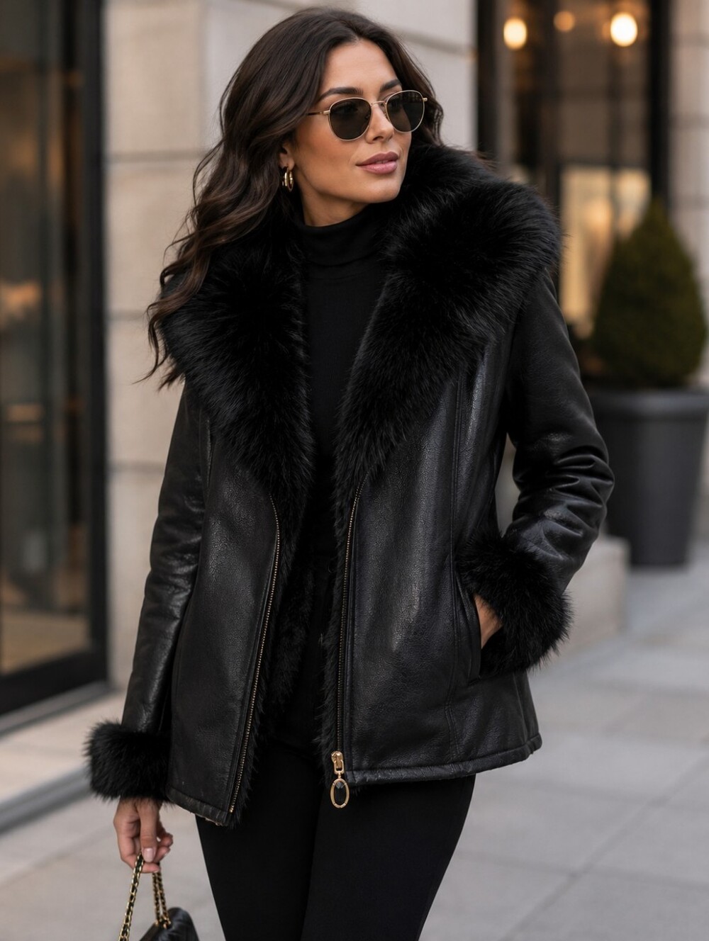 NWT IMAN Faux Leather Faux Fur Jacket L